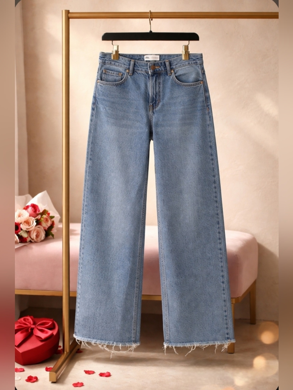 Zara Light Blue Wide-Leg High-Rise Jeans